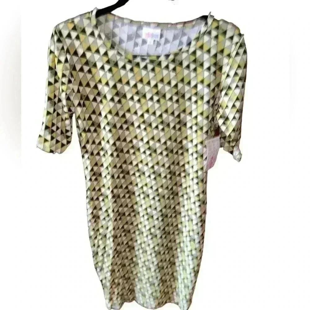Lularoe small lime green &‎ black geometric  Julia T-shirt pencil dress NWT.